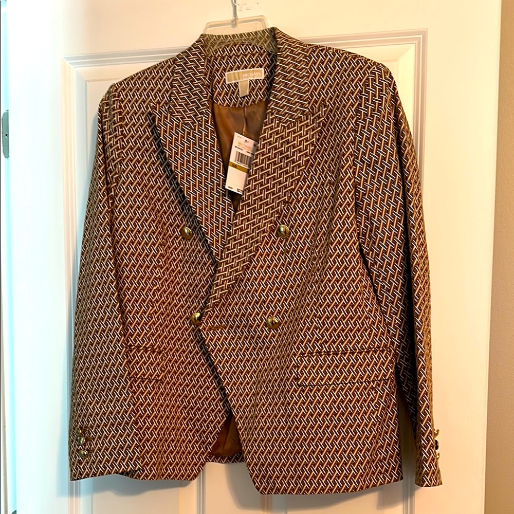Michael Kors Brown/creme Blazer with Geometric Pattern